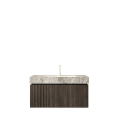 MURI 36" Bathroom Vanity&Sink, Floating Plywood Storage Cabinet with Drawer&Door, Light Gray Sintered Stone Top&Ceramic Basin with 1 Pre-drilled Faucet Hole, Pre-assembled, Espresso Woodgrain Color