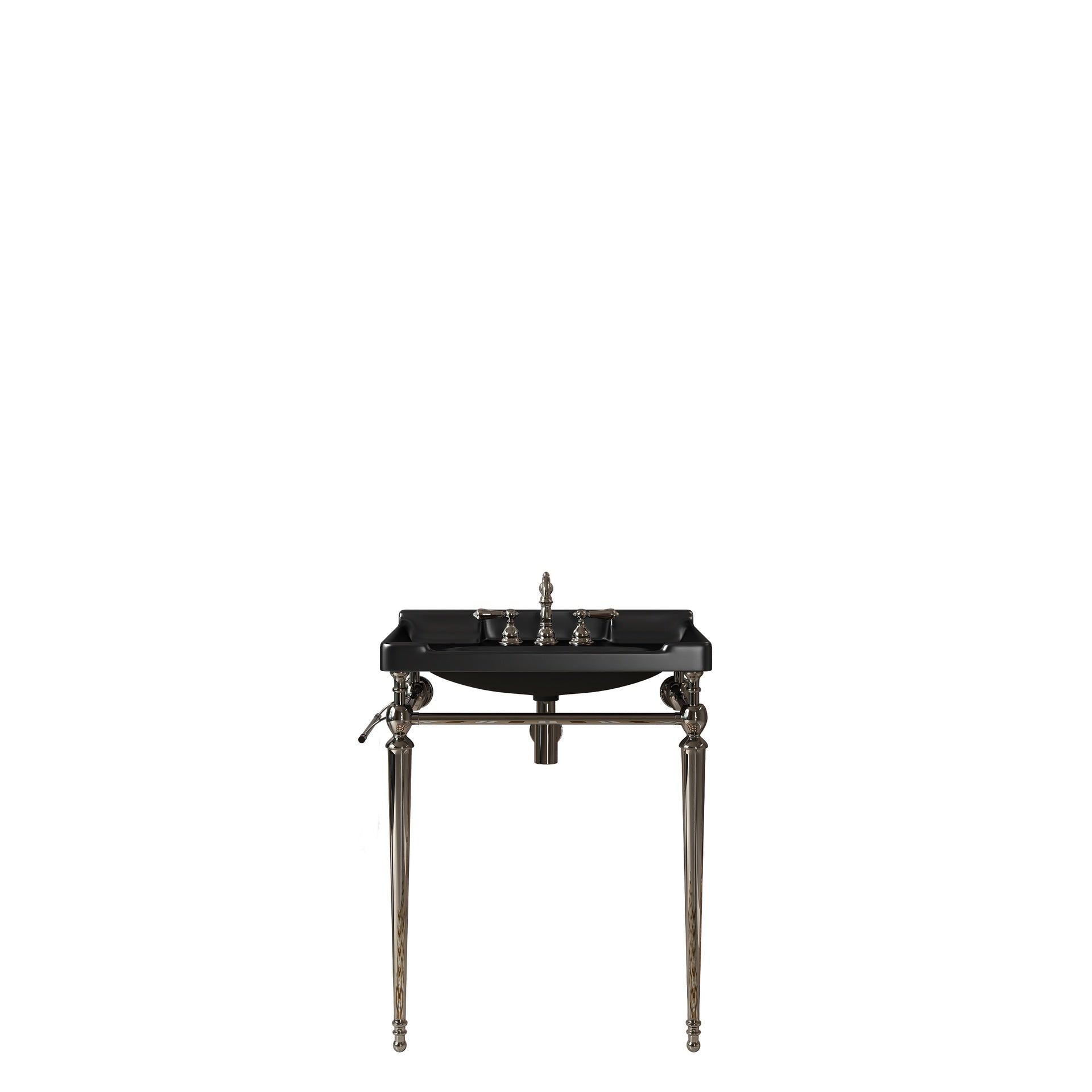 VICI 28" Bathroom Console Sink, Wall-Mounted Black Ceramic Vanity Basin with 3 Pre-drilled Faucet Holes, Freestanding Stainless Steel Support Legs with Towel Bar, No Faucet & Sink Cover, Chrome Color