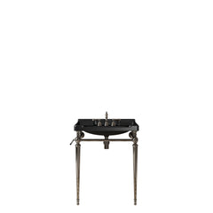 VICI 28" Bathroom Console Sink, Wall-Mounted Black Ceramic Vanity Basin with 3 Pre-drilled Faucet Holes, Freestanding Stainless Steel Support Legs with Towel Bar, No Faucet & Sink Cover, Chrome Color