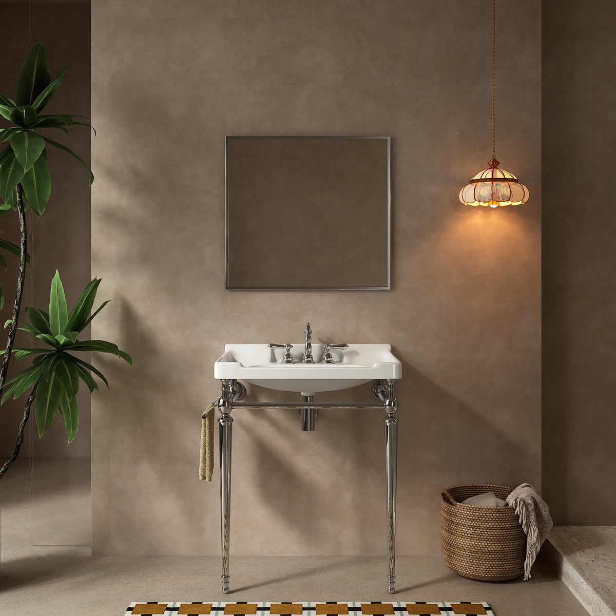 VICI 28" Bathroom Console Sink, Wall-Mounted White Ceramic Vanity Basin with 3 Pre-drilled Faucet Holes, Freestanding Stainless Steel Support Legs with Towel Bar, No Faucet & Sink Cover, Chrome Color