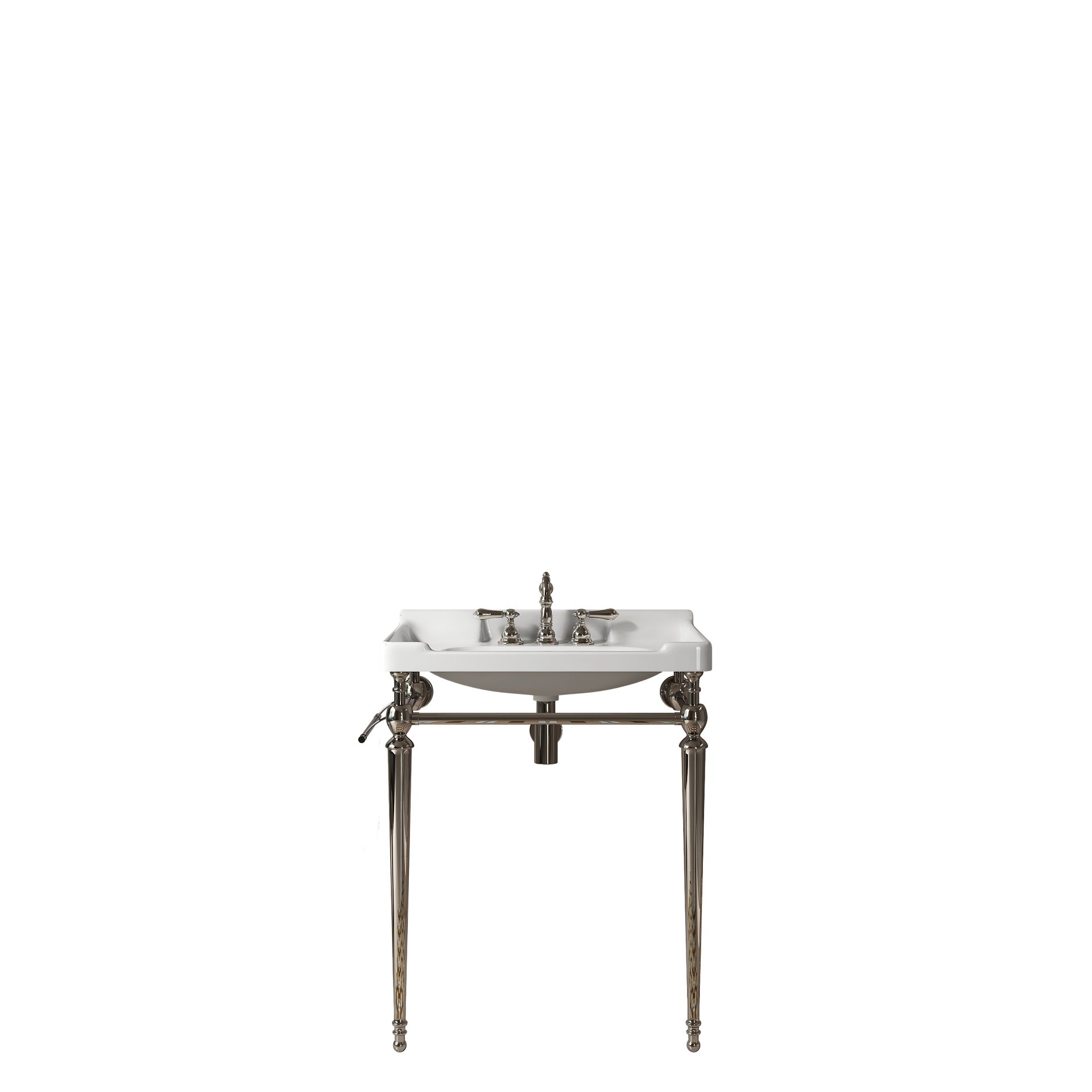 VICI 28" Bathroom Console Sink, Wall-Mounted White Ceramic Vanity Basin with 3 Pre-drilled Faucet Holes, Freestanding Stainless Steel Support Legs with Towel Bar, No Faucet & Sink Cover, Chrome Color