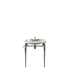 VICI 28" Bathroom Console Sink, Wall-Mounted White Ceramic Vanity Basin with 3 Pre-drilled Faucet Holes, Freestanding Stainless Steel Support Legs with Towel Bar, No Faucet & Sink Cover, Chrome Color