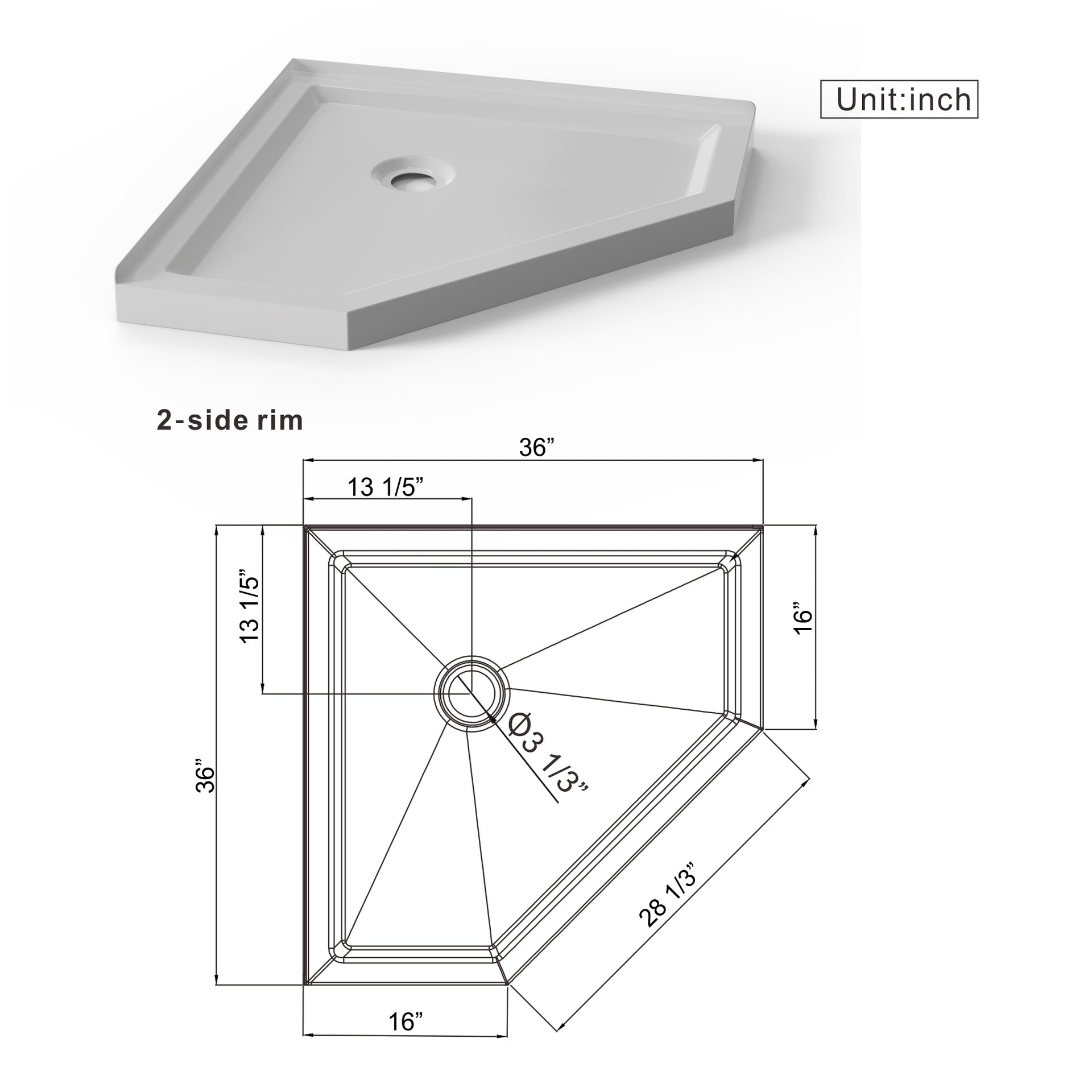 Goodyo Neo-Angle Frameless Shower Door 36 in. D x 36 in. W x 72 in. H Corner Shower Enclosure with White Acrylic Shower Base Combo, Pivot Shower Door in Matte Black Finish