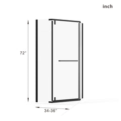 Goodyo Neo-Angle Frameless Shower Door 36 in. D x 36 in. W x 72 in. H Corner Shower Enclosure with White Acrylic Shower Base Combo, Pivot Shower Door in Matte Black Finish