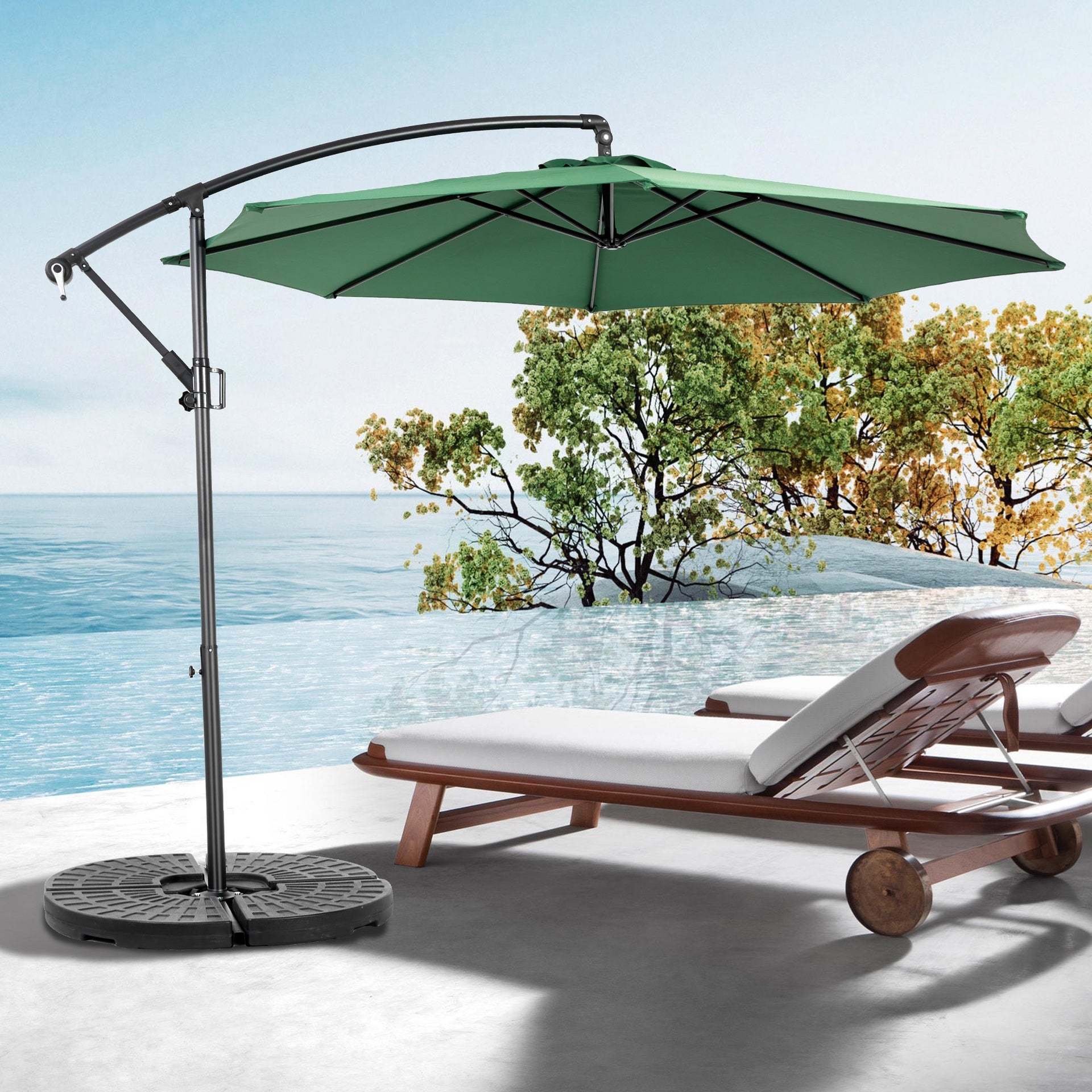 Best Choice Products 10ft Offset Hanging Market Patio Umbrella w/Easy Tilt Adjustment, Polyester Shade, 8 Ribs for Backyard, Poolside   -  ( Dark green )(No Base)