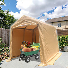 7x12ft Outdoor Portable Gazebo Storage Shelter Shed with 2 Roll up Zipper Doors & Vents Carport for Motorcycle Waterproof and UV Resistant Anti-Snow Portable Garage Kit Tent, Sand