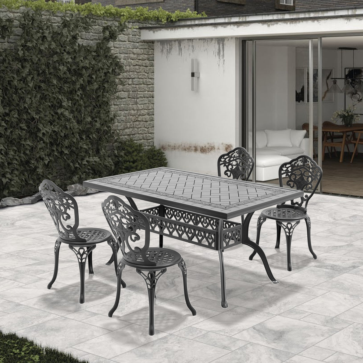 5-Piece Set Of All-Weather Cast Aluminum Dining Furniture Set With Black Frame