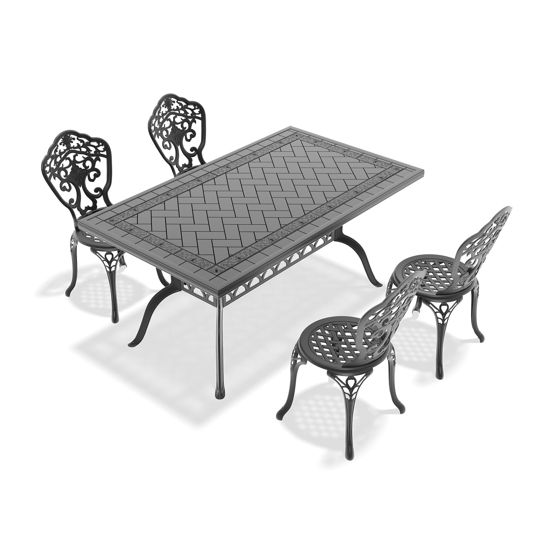 5-Piece Set Of All-Weather Cast Aluminum Dining Furniture Set With Black Frame