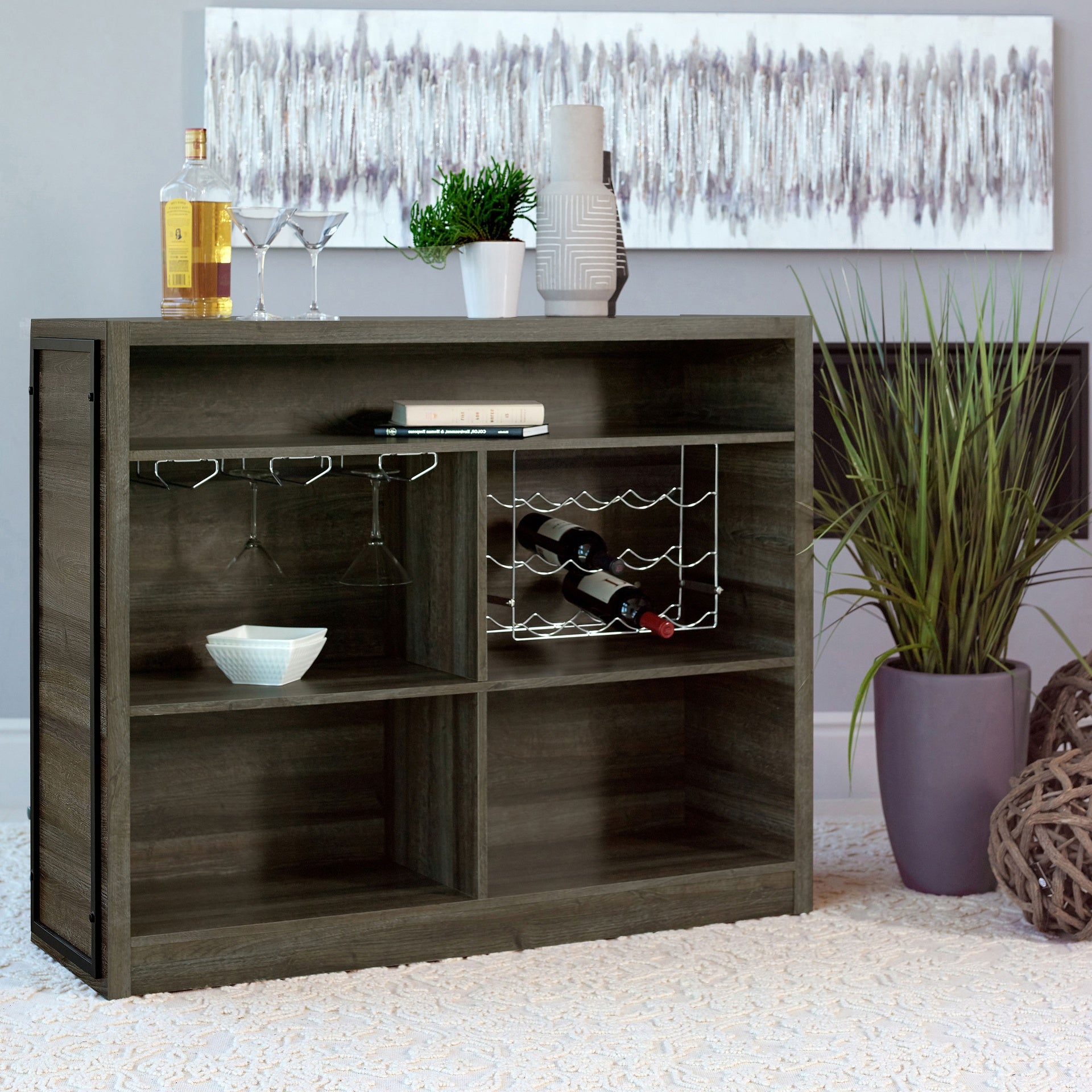 Garrison Aged Oak 5-Shelf Wood Home Bar Wine Cabinet