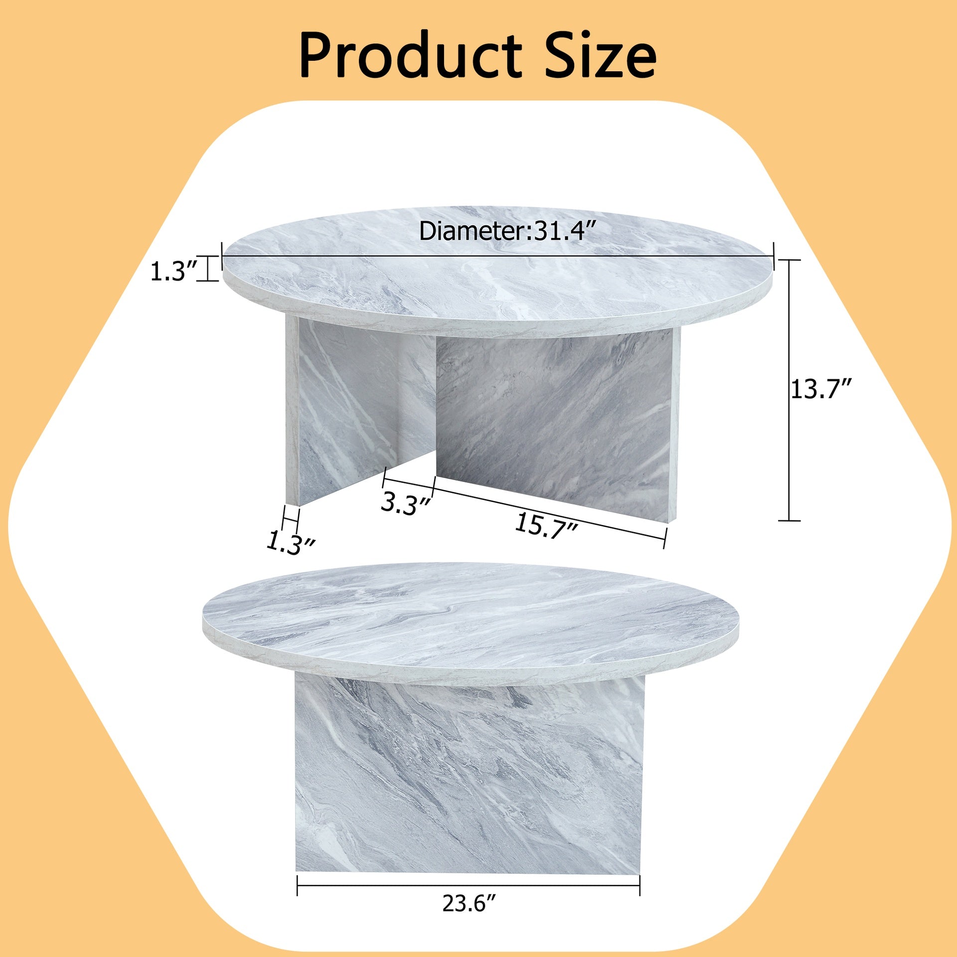 A Multi-style Decor Friendly MDF White Round Coffee Table, Featuring Modern Minimalism and Nordic Flair, with Dimensions of 31.5*31.5*13.98 Inches.