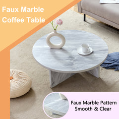 A Multi-style Decor Friendly MDF White Round Coffee Table, Featuring Modern Minimalism and Nordic Flair, with Dimensions of 31.5*31.5*13.98 Inches.