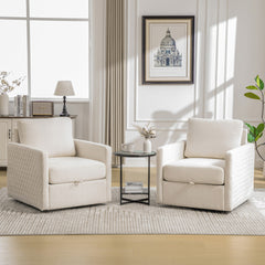 29.5''W Upholstered 360° Swivel Armchair with Hidden Storage, Comfy Diamond-Shape Tufted Armrests Accent Square Club Chair Single Sofa with Pillow for Living Room, Bedroom,Reading Nook,Corner, Beige