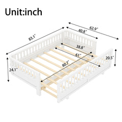 Twin XL Size Platform Bed with Guardrails, Solid Wood Twin XL Bed Frame, Can Be Converted into a Queen Platform Bed,White