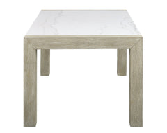 1pc White Genuine Marble Stone Dining Table Dining Room Wooden Contemporary Formal Solid Wood Veneer Standard Height