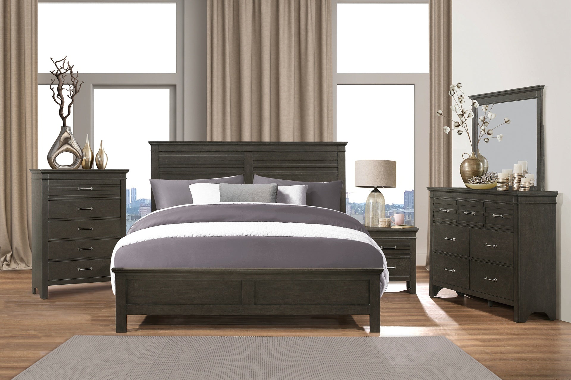 1pc Charcoal Gray Finish 7 Drawers Dresser Transitional Style Wooden Bedroom Furniture