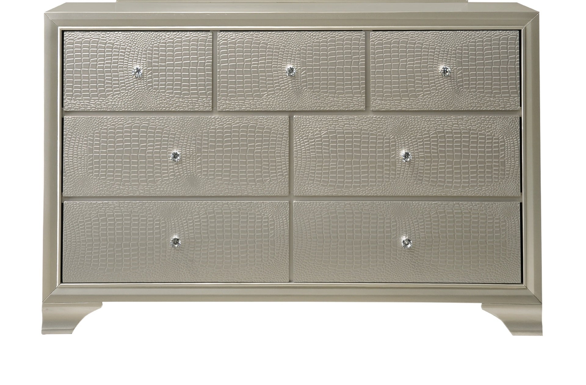1pc Modern Glam Style Champagne Finish Glam Seven Drawer Dresser Embossed Crocodile Pattern Wooden Bedroom Furniture