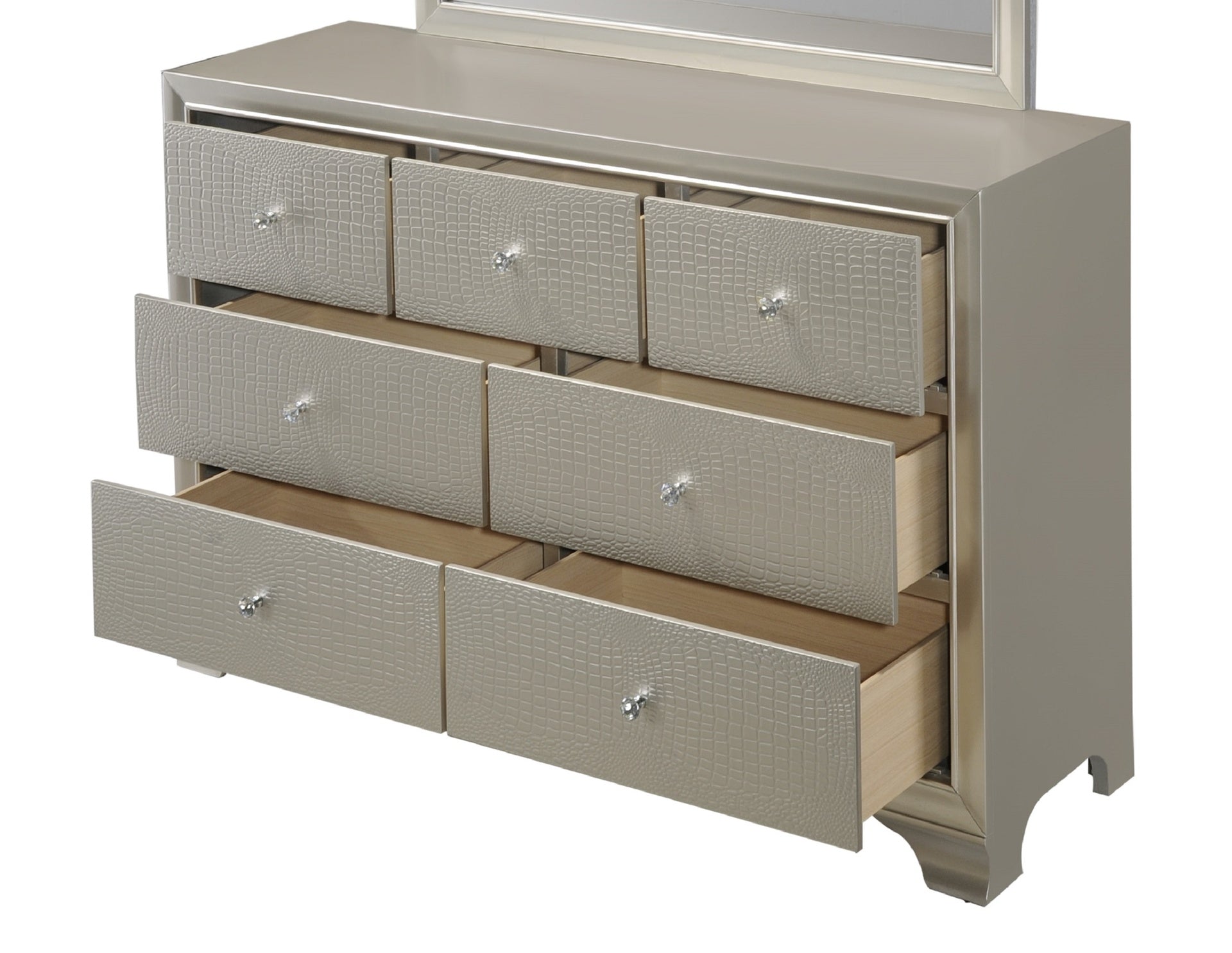 1pc Modern Glam Style Champagne Finish Glam Seven Drawer Dresser Embossed Crocodile Pattern Wooden Bedroom Furniture