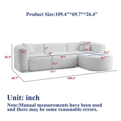 109.4" Modular Sectional Sofa Luxury Modern Curved Back Sofa,Chenille fabric two throw pillows,Minimalist Comfortable L-Shape Boneless Cloud Couch for Living Room Apartment (Right Chaise Black)