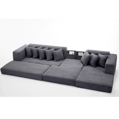 Oversize Cloud Couch, L-Shape Sofa, Convertible Floor Sleeper Sofa Bed, No Assembly ,Eight pillows,3-in-1,Magazine bag,(Right Facing Sofa),Corduroy,Dark Gray