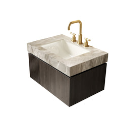 MURI 30" Bathroom Vanity&Sink, Floating Plywood Storage Cabinet with Drawer&Door, Light Gray Sintered Stone Top&Ceramic Basin with 3 Pre-drilled Faucet Holes, Pre-assembled, Espresso Woodgrain Color