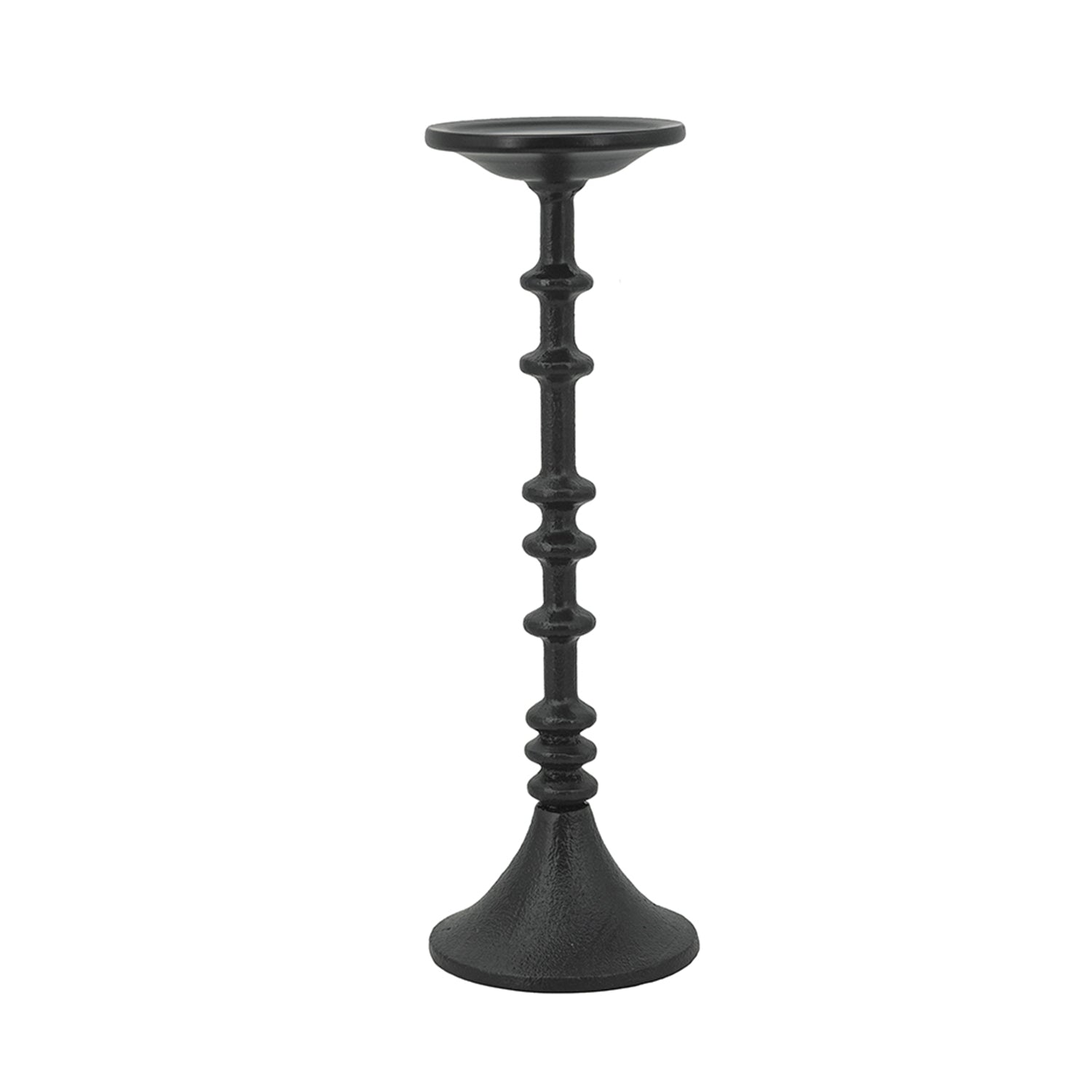 Set of 2 Decorative Black Iron Candle Holder with Spindle Design, L:D4x13.5" S:D4x11"