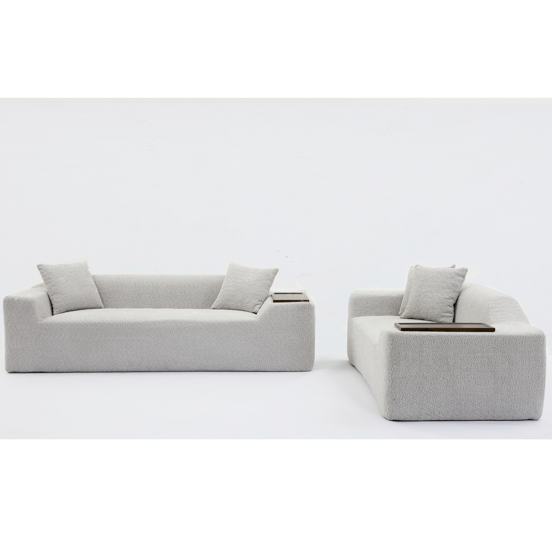 2 Piece Boucle Cloud Sofa Set, Upholstered Sofa Set, Modern 3 Seater and 2 Seater Sofa  with MDF End Table for Living Room ,Apartment,3+2 couch,Boucle, Light Gray