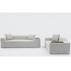 2 Piece Boucle Cloud Sofa Set, Upholstered Sofa Set, Modern 3 Seater and 2 Seater Sofa  with MDF End Table for Living Room ,Apartment,3+2 couch,Boucle, Light Gray