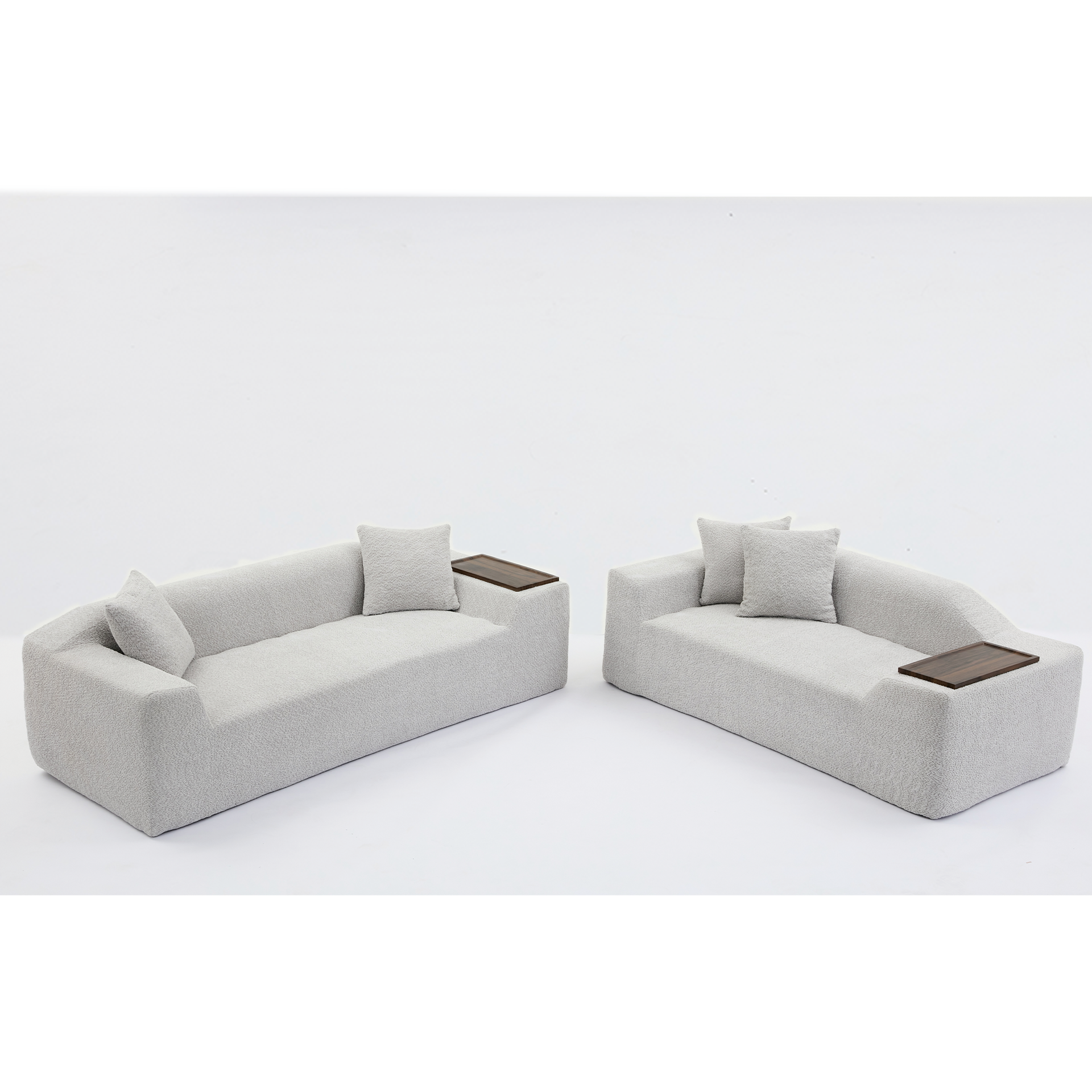 2 Piece Boucle Cloud Sofa Set, Upholstered Sofa Set, Modern 3 Seater and 2 Seater Sofa  with MDF End Table for Living Room ,Apartment,3+2 couch,Boucle, Light Gray