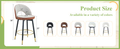 360 ° rotatable bar chair.Modern Brown and Light Gray Spliced Color PU comfortable upholstered bar chair with smooth and beautiful black metal legs for dining room, kitchen, terrace.Set Of 2.