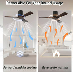 42-Inch Flush Mount Ceiling Fan Without Light, Solid Wood Blades, Reversible Quiet DC Motor, Remote Control with 6 Speeds & Timer, Energy Saving for Bedroom, Living Room, No Sloped Ceiling