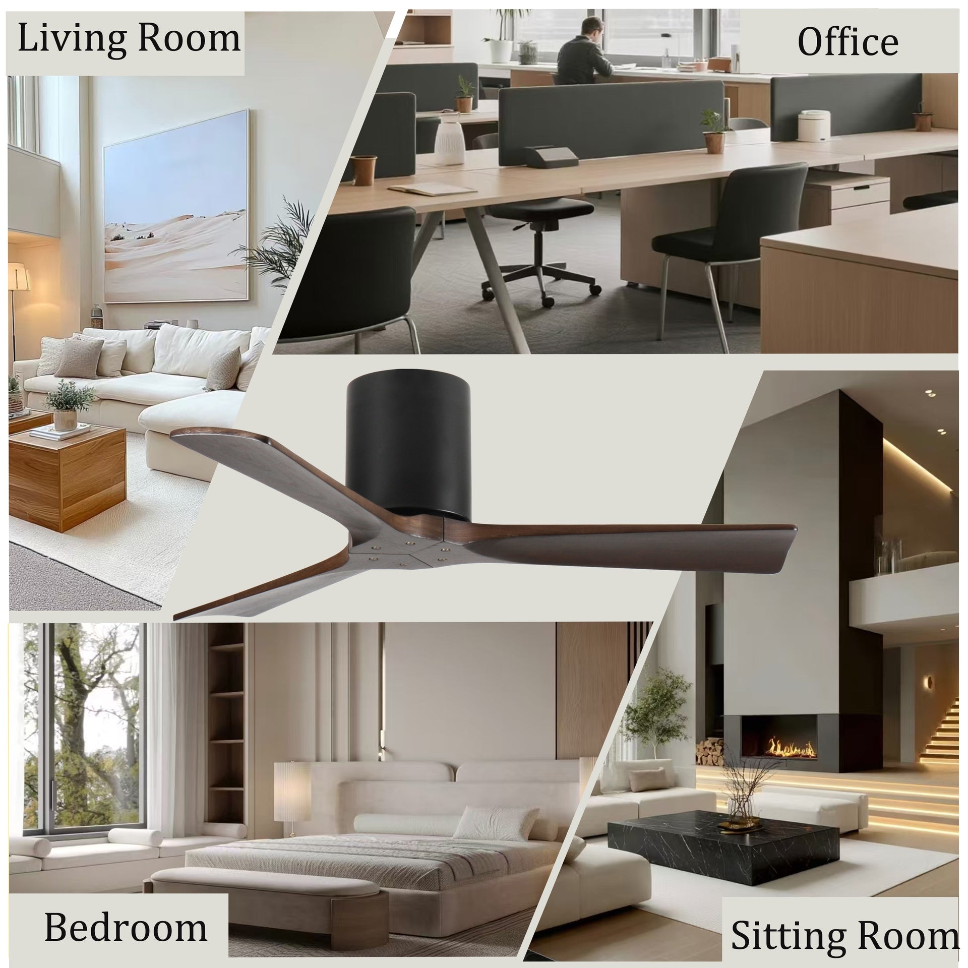 42-Inch Flush Mount Ceiling Fan Without Light, Solid Wood Blades, Reversible Quiet DC Motor, Remote Control with 6 Speeds & Timer, Energy Saving for Bedroom, Living Room, No Sloped Ceiling