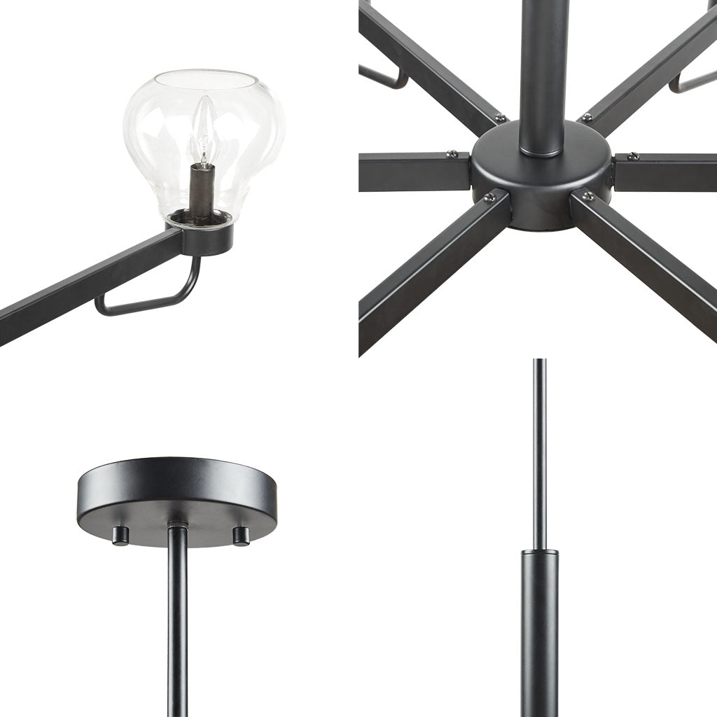 6-Light Chandelier with Bowl Shaped Glass Shades