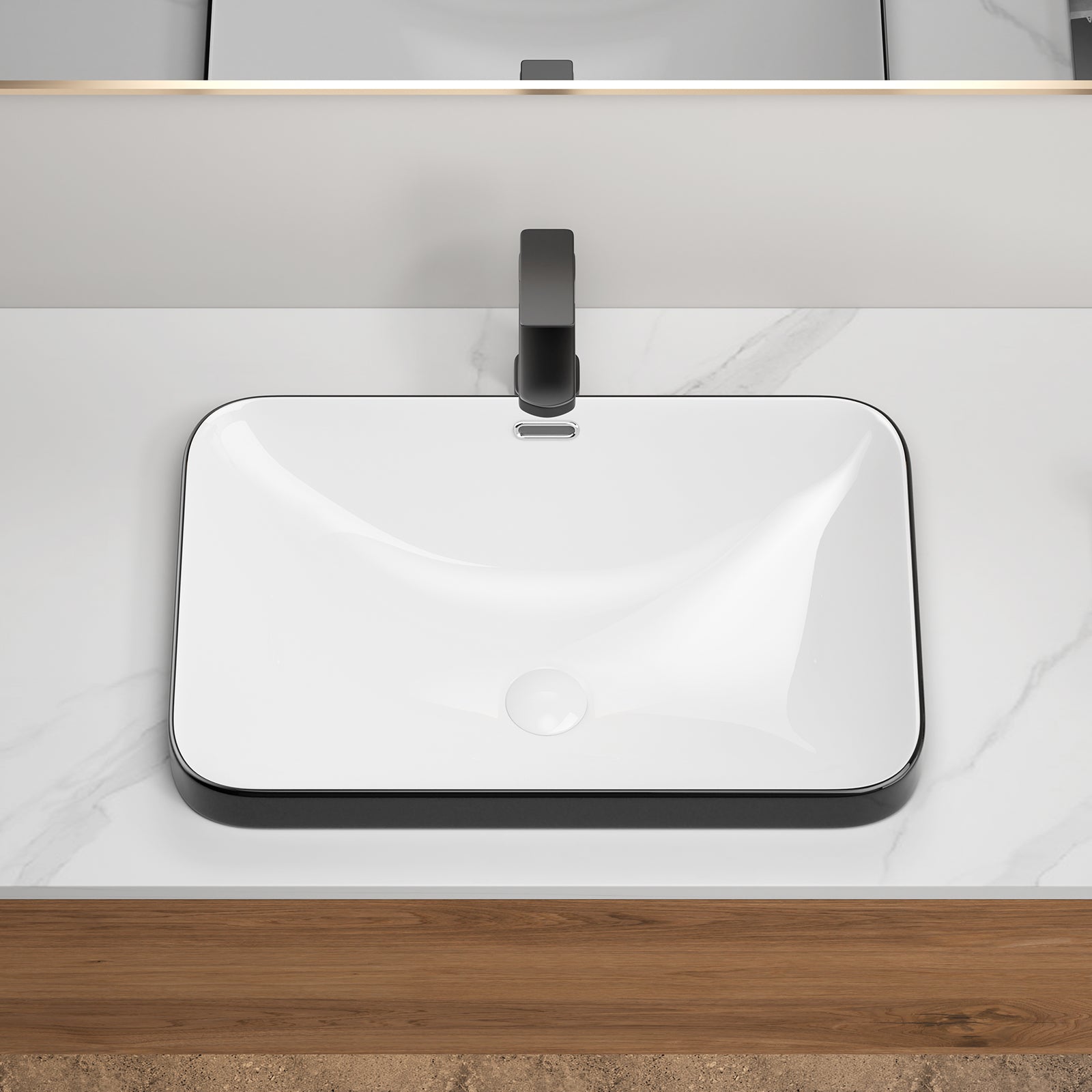 Ceramic Undermount Bathroom Sink 22.05" x 15.36" x 6.7" - White Porcelain Vessel Basin, Seamless Design for Vanity Countertop