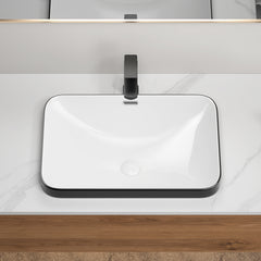 Ceramic Undermount Bathroom Sink 22.05" x 15.36" x 6.7" - White Porcelain Vessel Basin, Seamless Design for Vanity Countertop