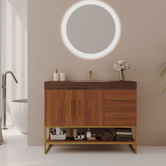 36" Modern Bathroom Vanity with Seamless Ceramic Sink & Gold Accent Free Standing Cabinet