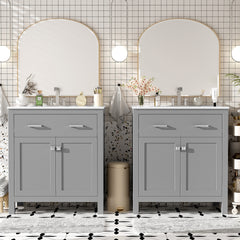 60" Modern Gray Bathroom Vanity Set with Double Vanities (Separate), Double Ceramic Sinks, Adjustable Shelf, Soft Close Doors and Flip Drawer– Modern Bathroom Solution for Spacious Bathrooms