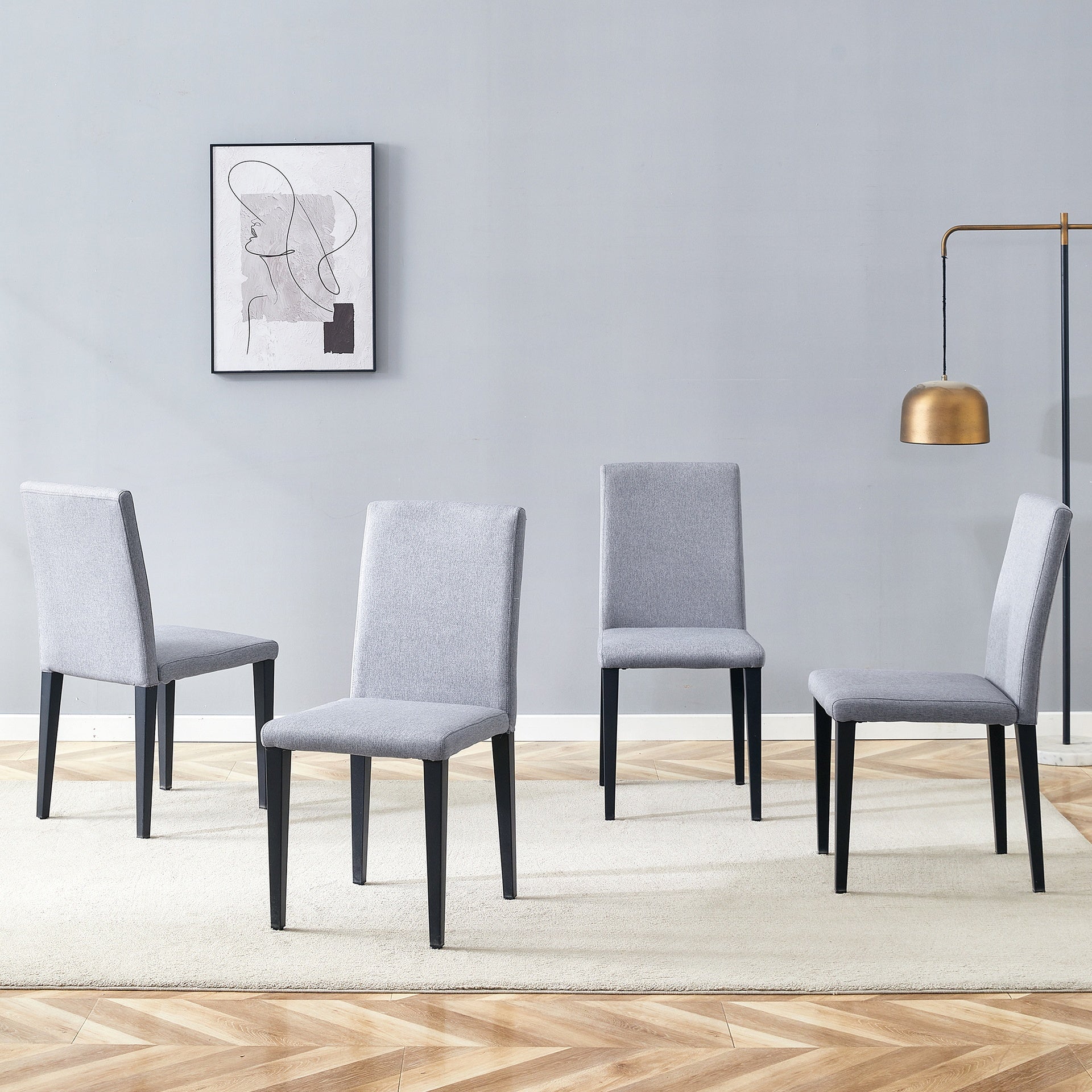Four Light Gray Linen-Cotton dining chairs, simple and versatile, comfortable and accompanied. Exquisite and versatile dining chairs unlock a comfortable new experience.(Set of 4)