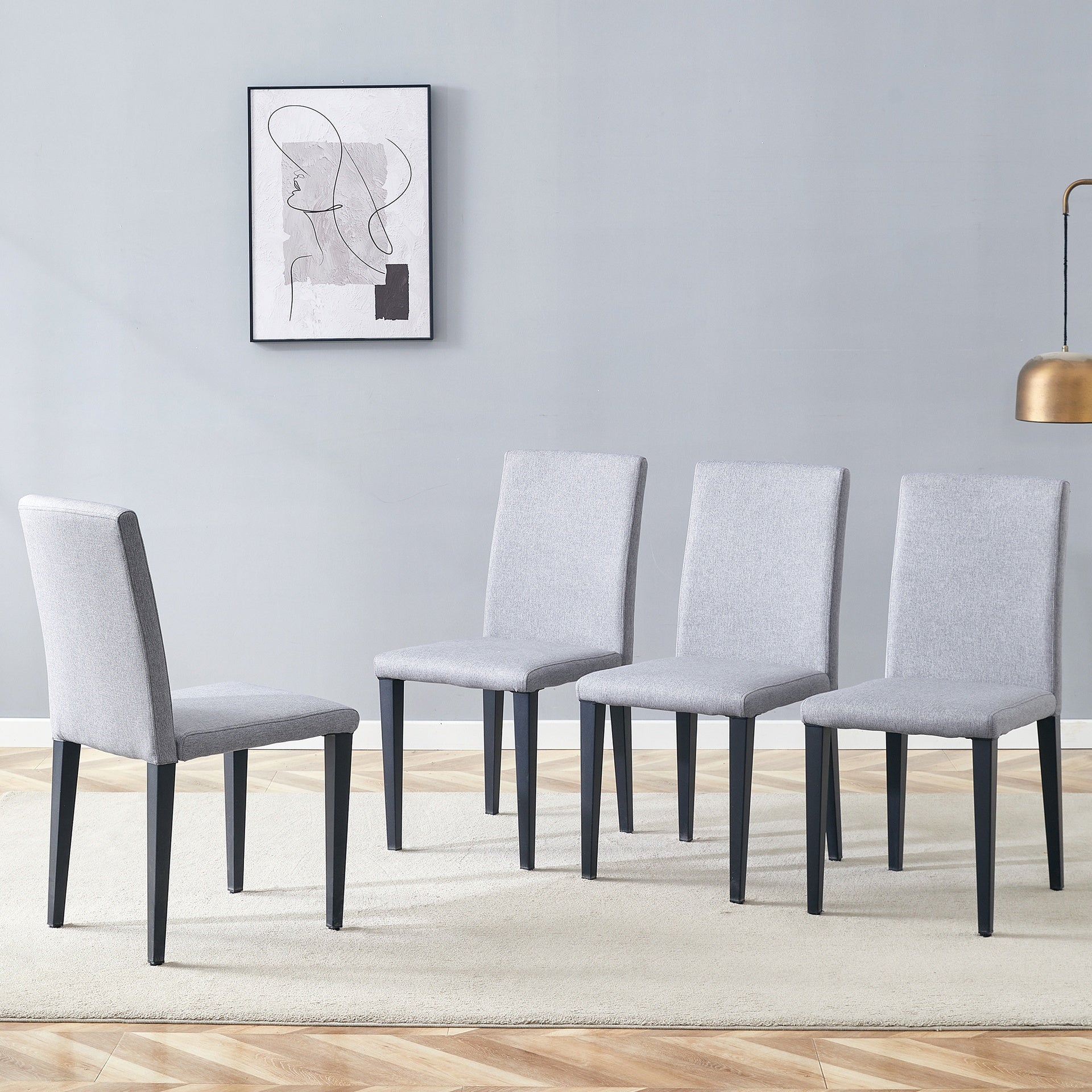 Four Light Gray Linen-Cotton dining chairs, simple and versatile, comfortable and accompanied. Exquisite and versatile dining chairs unlock a comfortable new experience.(Set of 4)