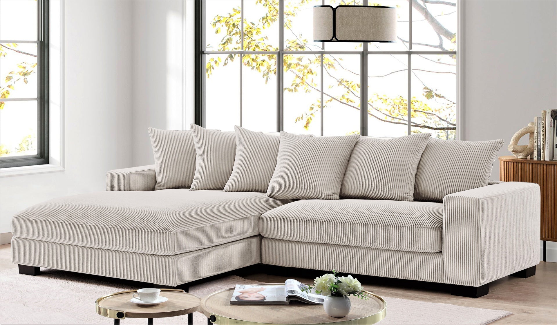 Luxe Oversized Two-Piece Left Facing Sectional Couches for Living Room, 102.4-Inch L Shaped Sofa with Chaise, Upholstered with Corduroy Fabric, Ivory