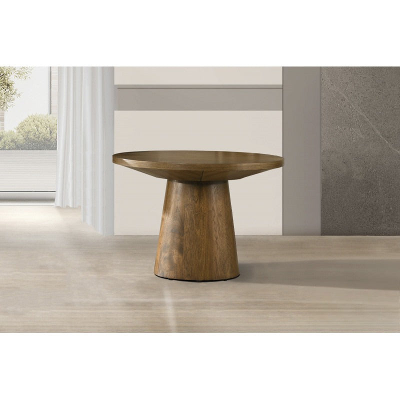 22 in. Round Wood End Table Modern Living Room Sofa Side Table with Pedestal Base, Walnut