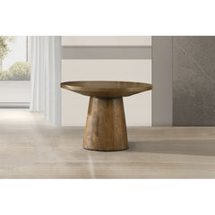 22 in. Round Wood End Table Modern Living Room Sofa Side Table with Pedestal Base, Walnut