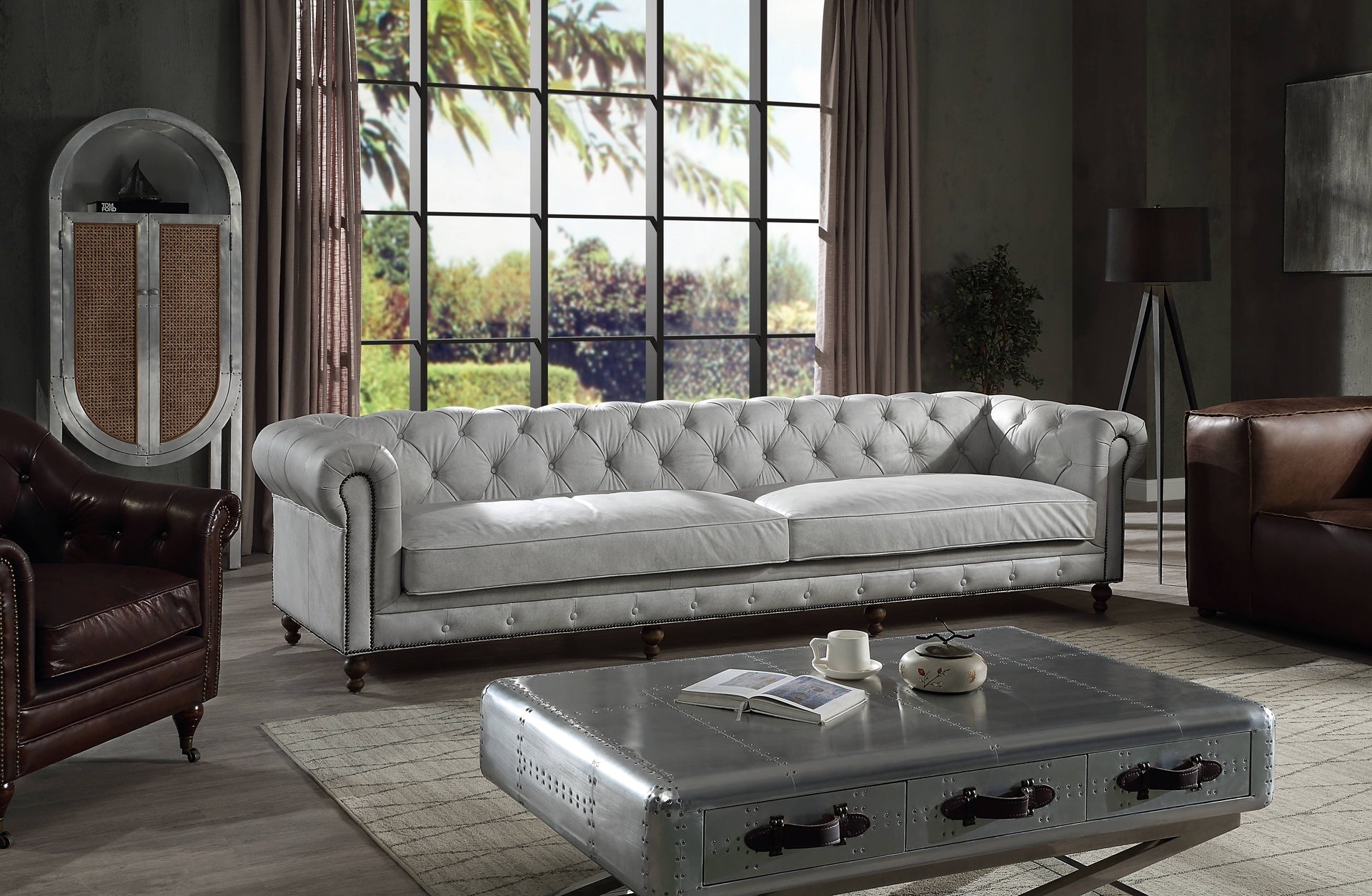 Ofer Vintage White Top Grain Leather Sofa
