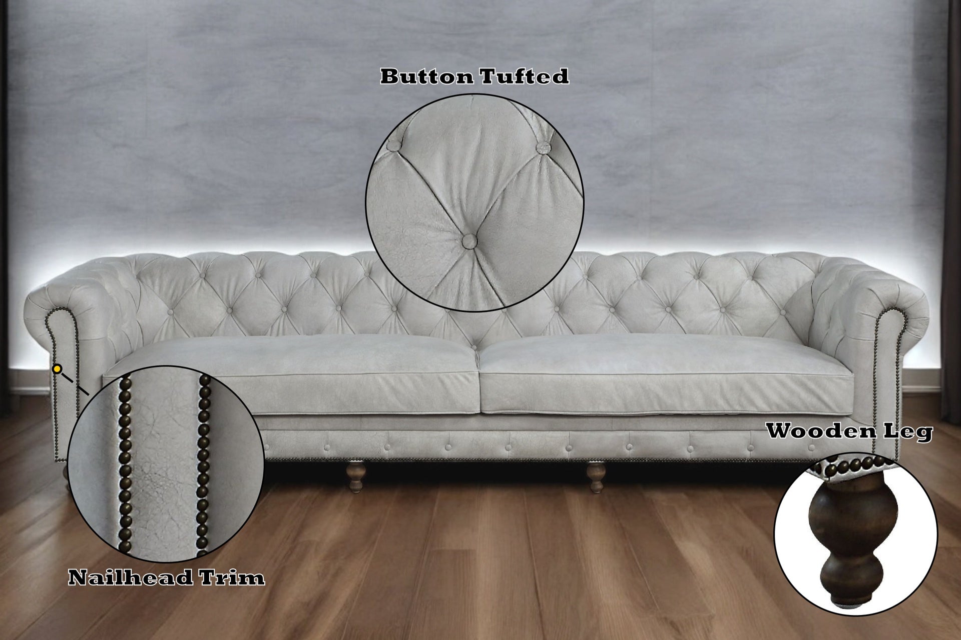 Ofer Vintage White Top Grain Leather Sofa