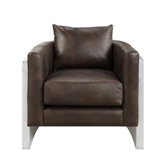 Betla Espresso Top Grain Leather & Aluminum Accent Chair