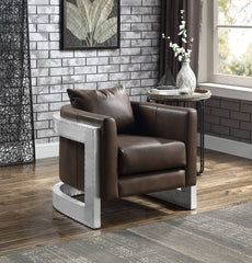 Betla Espresso Top Grain Leather & Aluminum Accent Chair