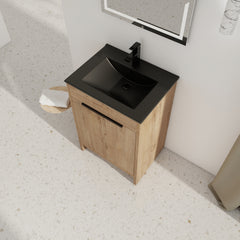 24" Freestanding Bathroom Vanity with Black Ceramic Sink & 2 Soft-Close Cabinet Doors ((KD-PACKING)