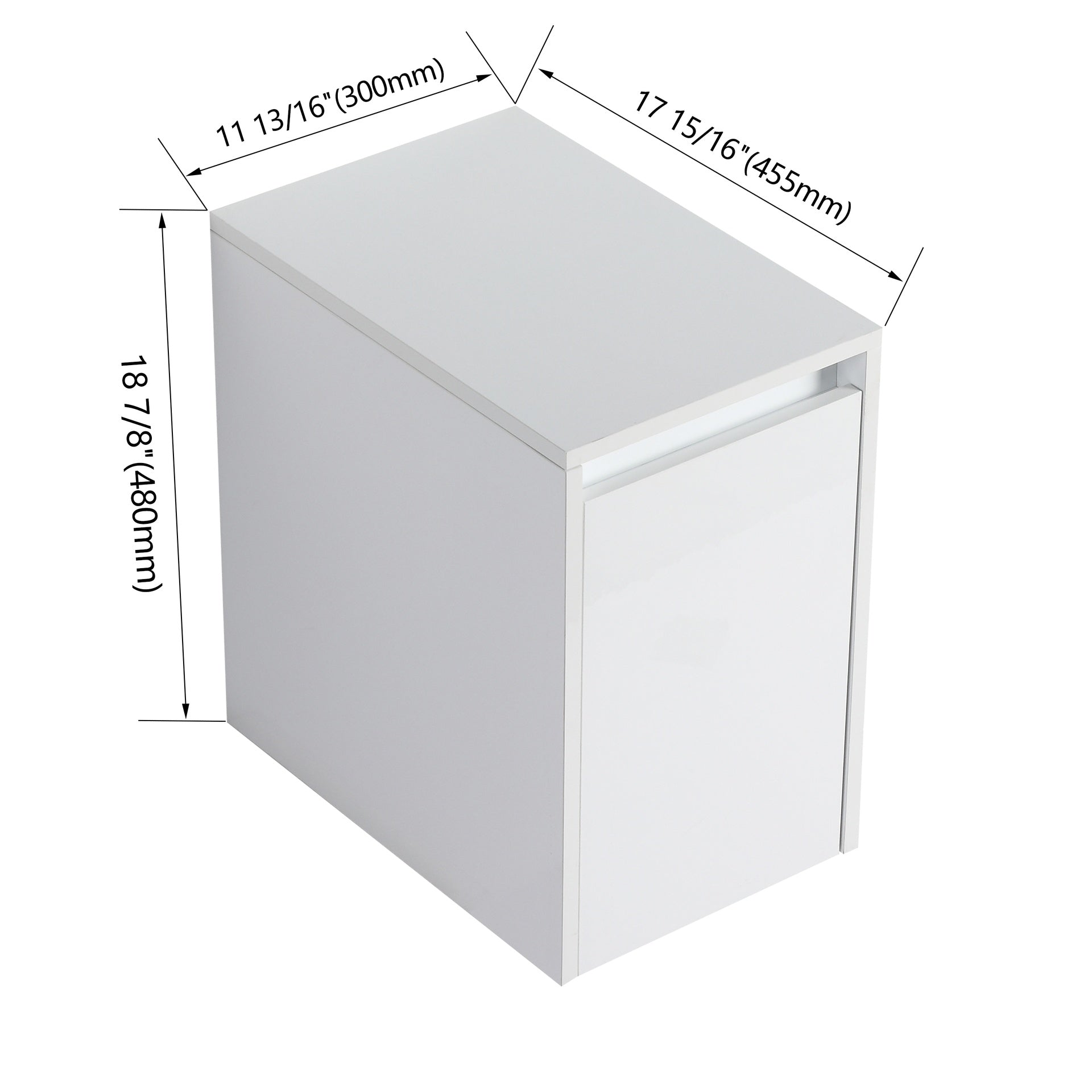 12" Bathroom Side Cabinet, Soft Close Doors, Float Mounting Design, Glossy White,(KD-Packing)