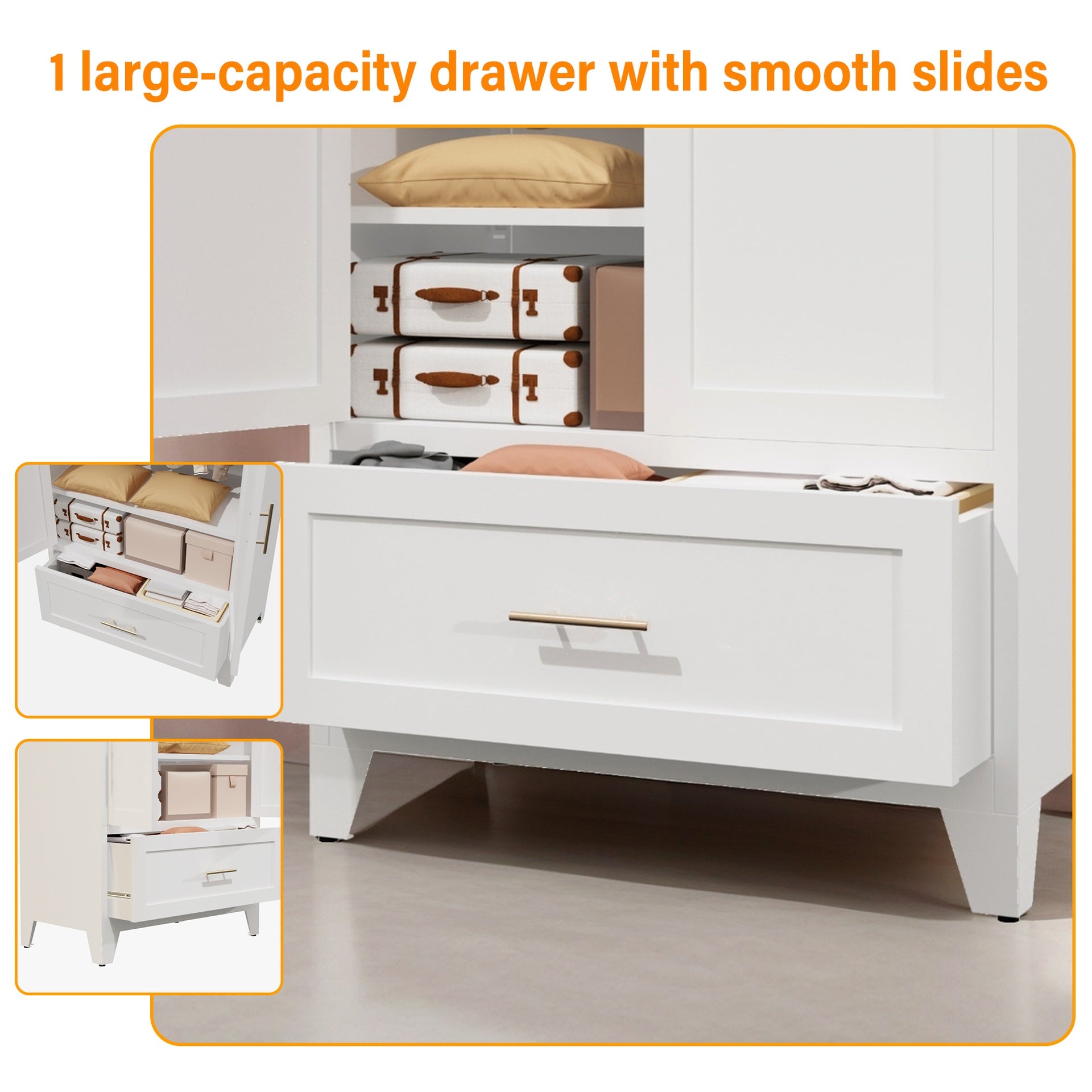 60 inch Tall Metal Wardrobe Cabinet with 1 Drawer and Hanging Rod, 2 Doors Wardrobe Closet with Shelf for Bedroom, Office, Laundry Room,Entryway ,Foyer,Guesthouse (White)