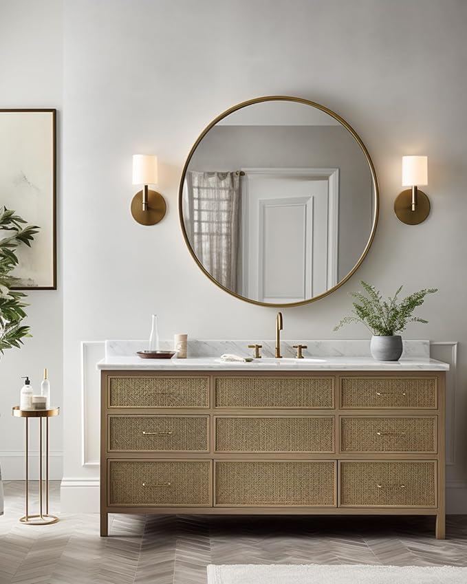 39 Inch Gold Metal Framed Round Bathrrom Mirror for Wall.(W2203134994)