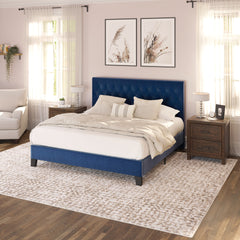 Blue Queen Upholstered Bed